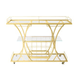 DS BD Bar Cart Wine Rack Drinks Gold Glass Holder Storage Rolling Metal Frame