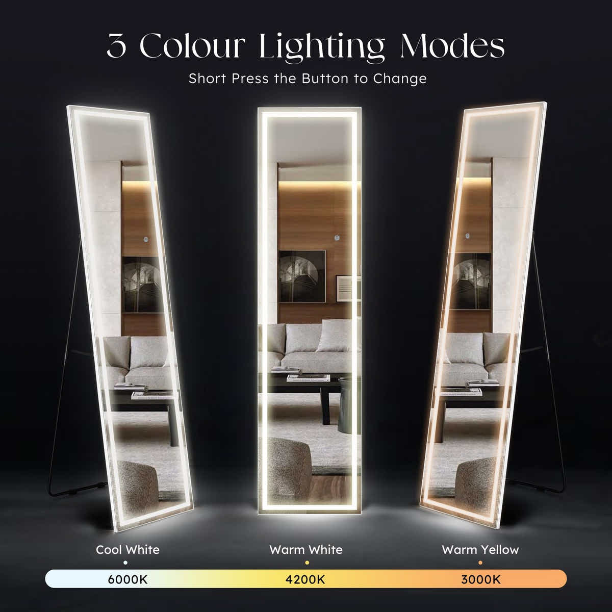 DS BD LED Full Length Mirror Floor Vanity Free Makeup 3 Light Colours 40x2x160cm