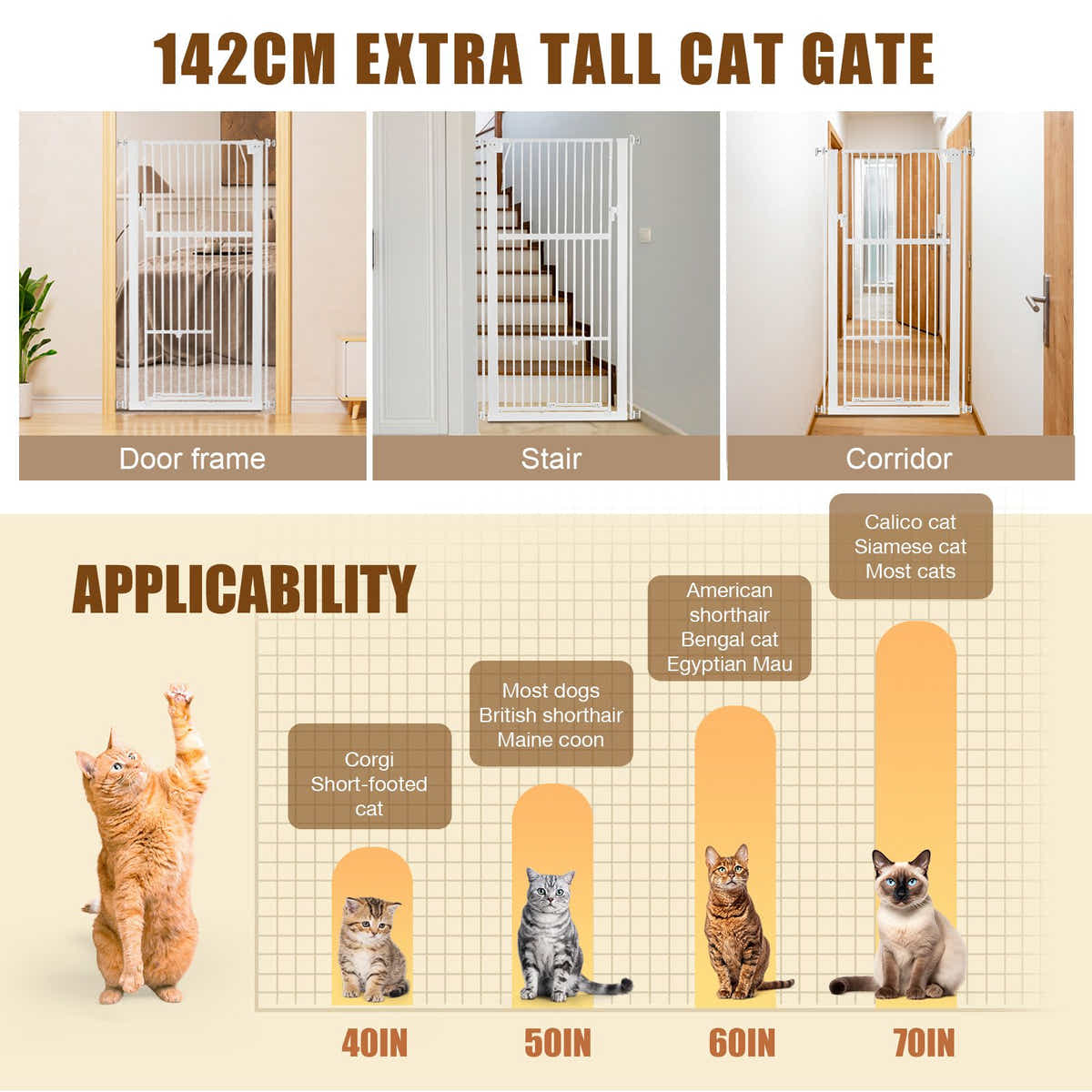 DS BD Safety Gate Dog Cat Security Extra Tall Retractable Door 75 to 105cm White