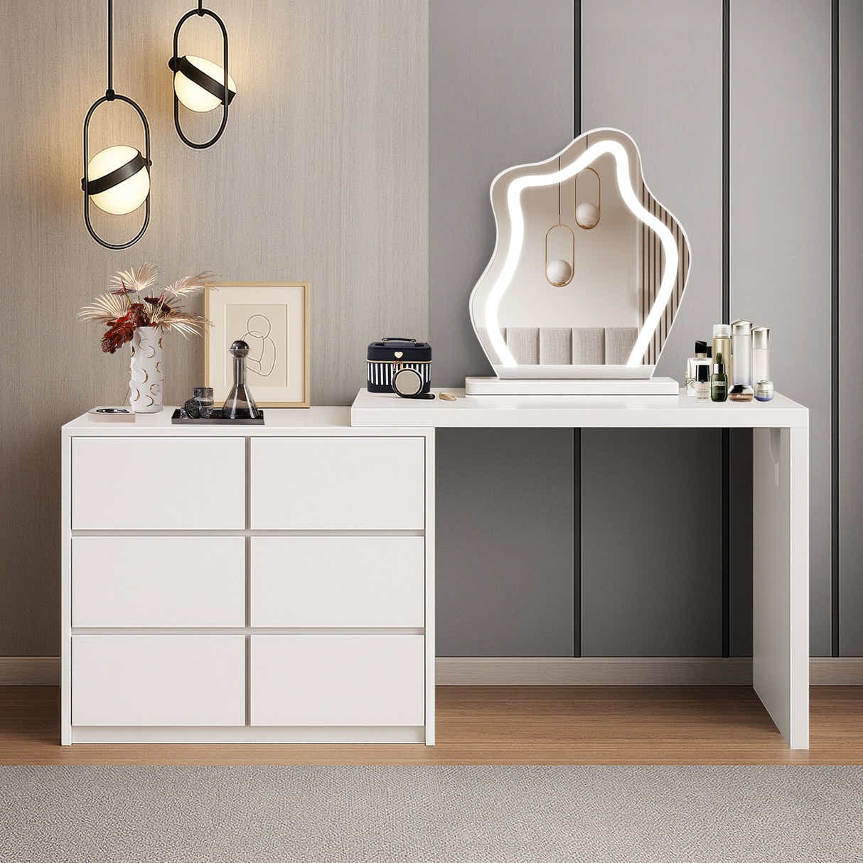 DS BD Vanity Dressing Table LED Lighted Mirror 3 Colour Lights 6 Drawer Chest