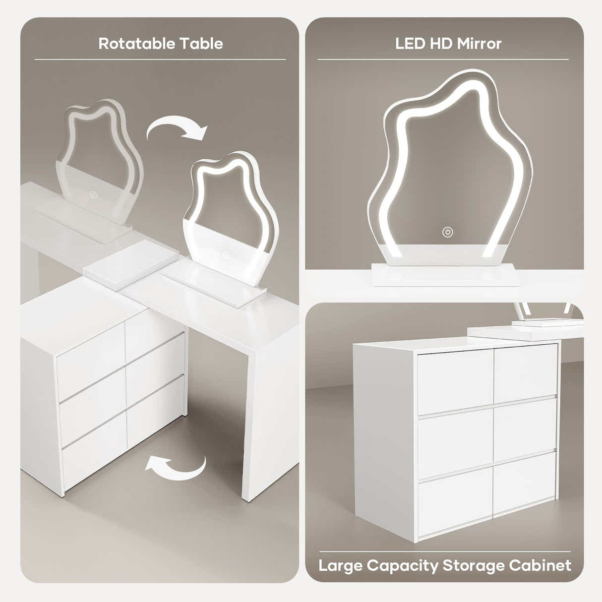 DS BD Vanity Dressing Table LED Lighted Mirror 3 Colour Lights 6 Drawer Chest