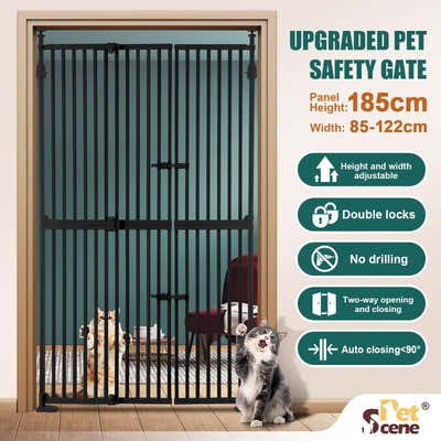 DS BD Safety Gate Retractable Dog Cat Extra Tall Fence 190 to 250cm Black