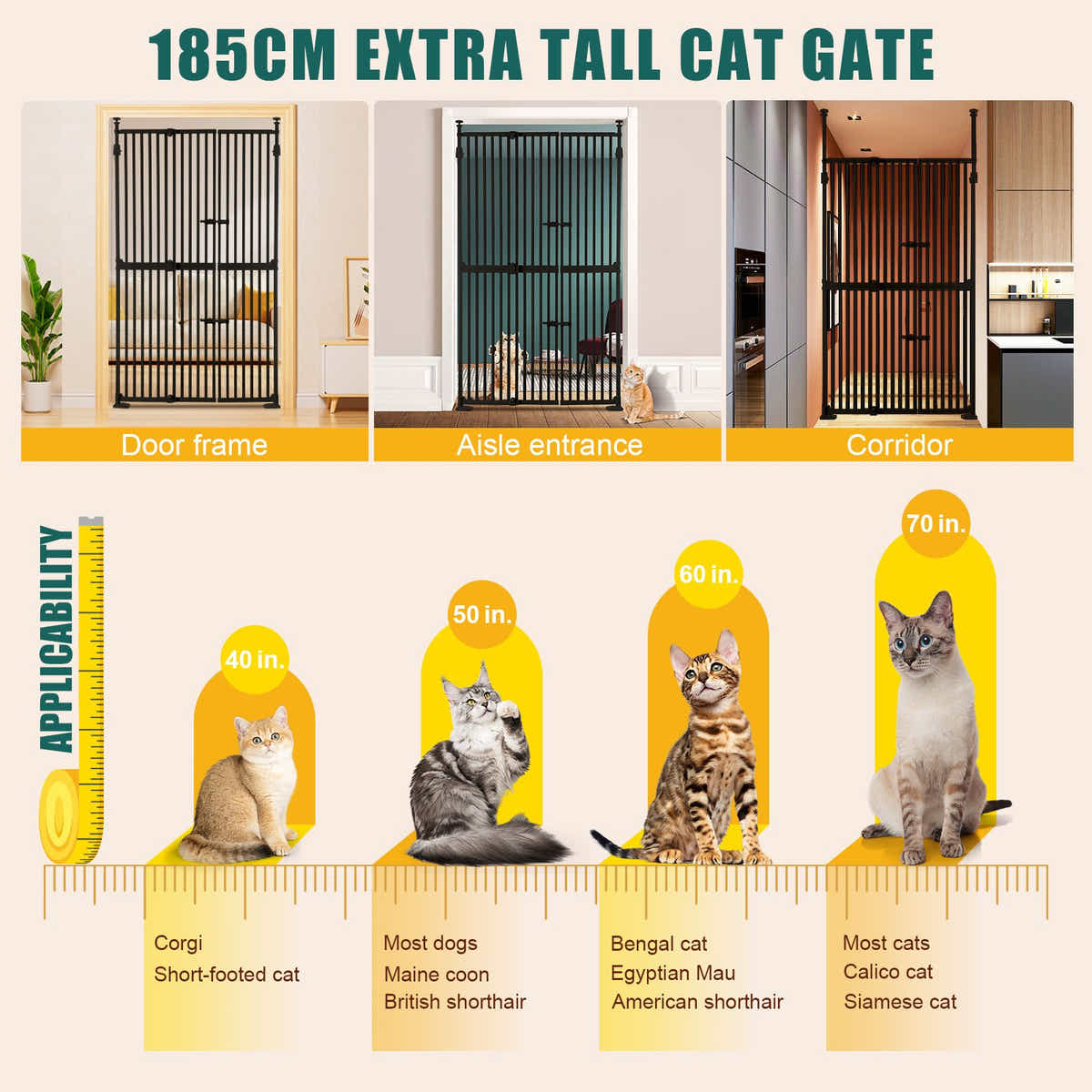 DS BD Safety Gate Retractable Dog Cat Extra Tall Fence 190 to 250cm Black