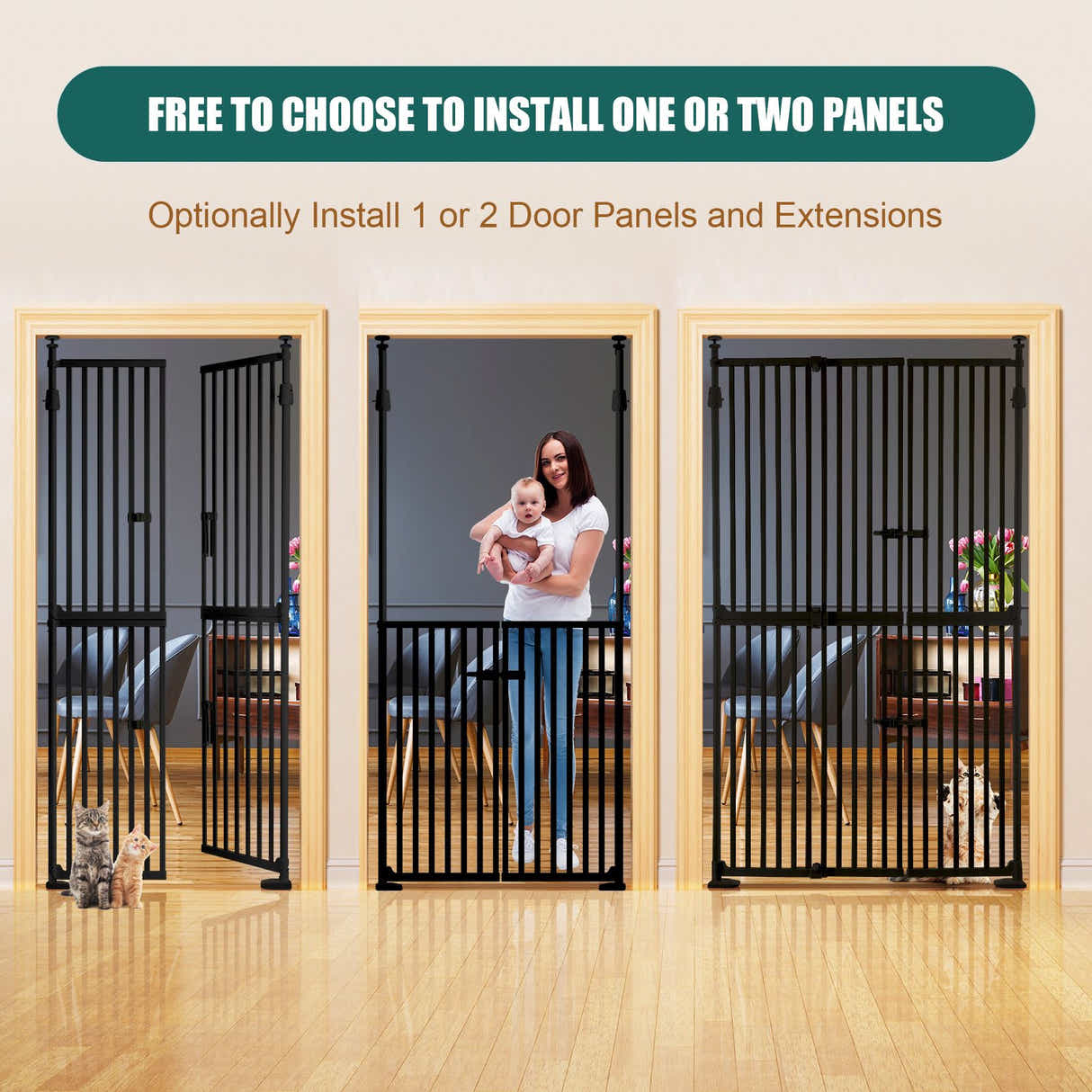 DS BD Safety Gate Retractable Dog Cat Extra Tall Fence 190 to 250cm Black