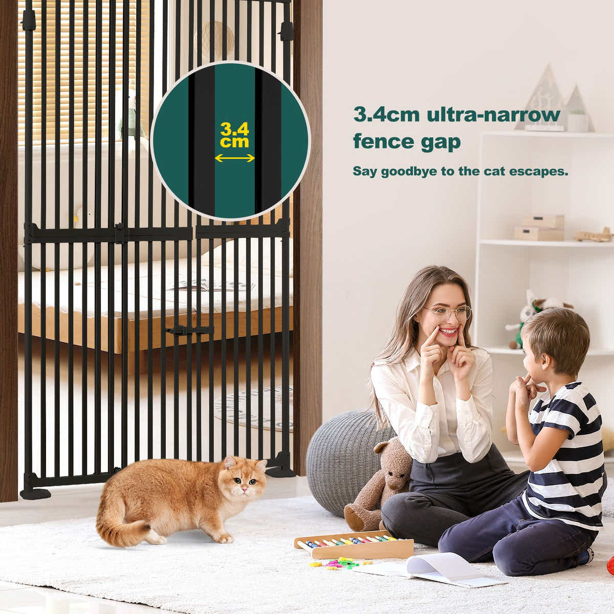 DS BD Safety Gate Retractable Dog Cat Extra Tall Fence 190 to 250cm Black