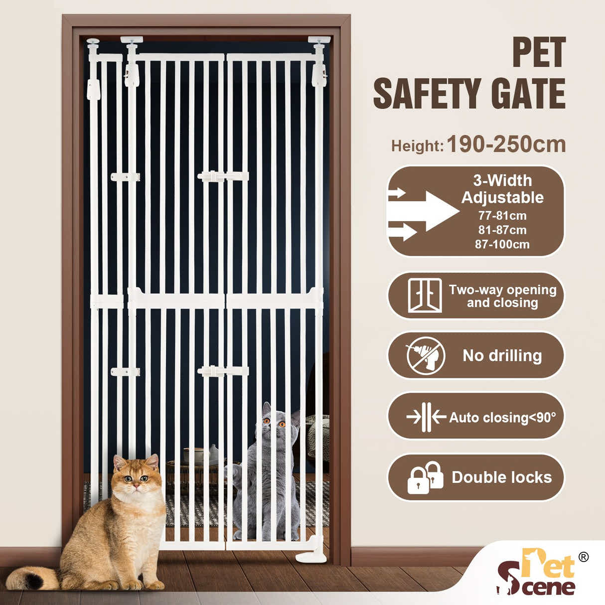 DS BD Retractable Safety Gate Dog Cat Extra Tall 3-Position Width Adjustment