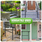 DS BD Stair Handrail 3 to 4 Steps Adjustable Safety Metal Guard Porches Black