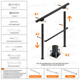 DS BD Stair Handrail 3 to 4 Steps Adjustable Safety Metal Guard Porches Black