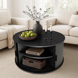 DS BD Round Coffee Table Bedside Sofa Storage End Tea Modern Black Sliding Door
