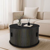 DS BD Round Coffee Table Bedside Sofa Storage End Tea Modern Black Sliding Door