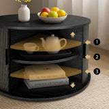 DS BD Round Coffee Table Bedside Sofa Storage End Tea Modern Black Sliding Door