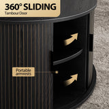 DS BD Round Coffee Table Bedside Sofa Storage End Tea Modern Black Sliding Door