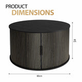 DS BD Round Coffee Table Bedside Sofa Storage End Tea Modern Black Sliding Door