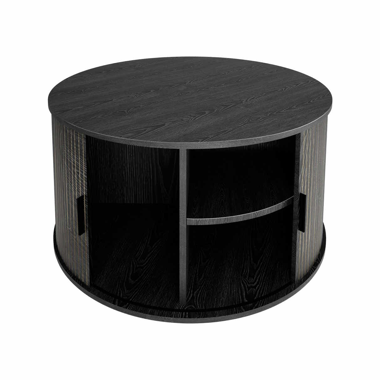 DS BD Round Coffee Table Bedside Sofa Storage End Tea Modern Black Sliding Door
