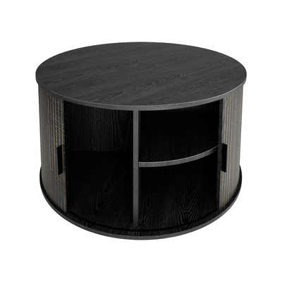 DS BD Round Coffee Table Bedside Sofa Storage End Tea Modern Black Sliding Door