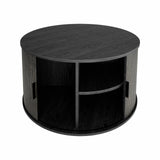 DS BD Round Coffee Table Bedside Sofa Storage End Tea Modern Black Sliding Door