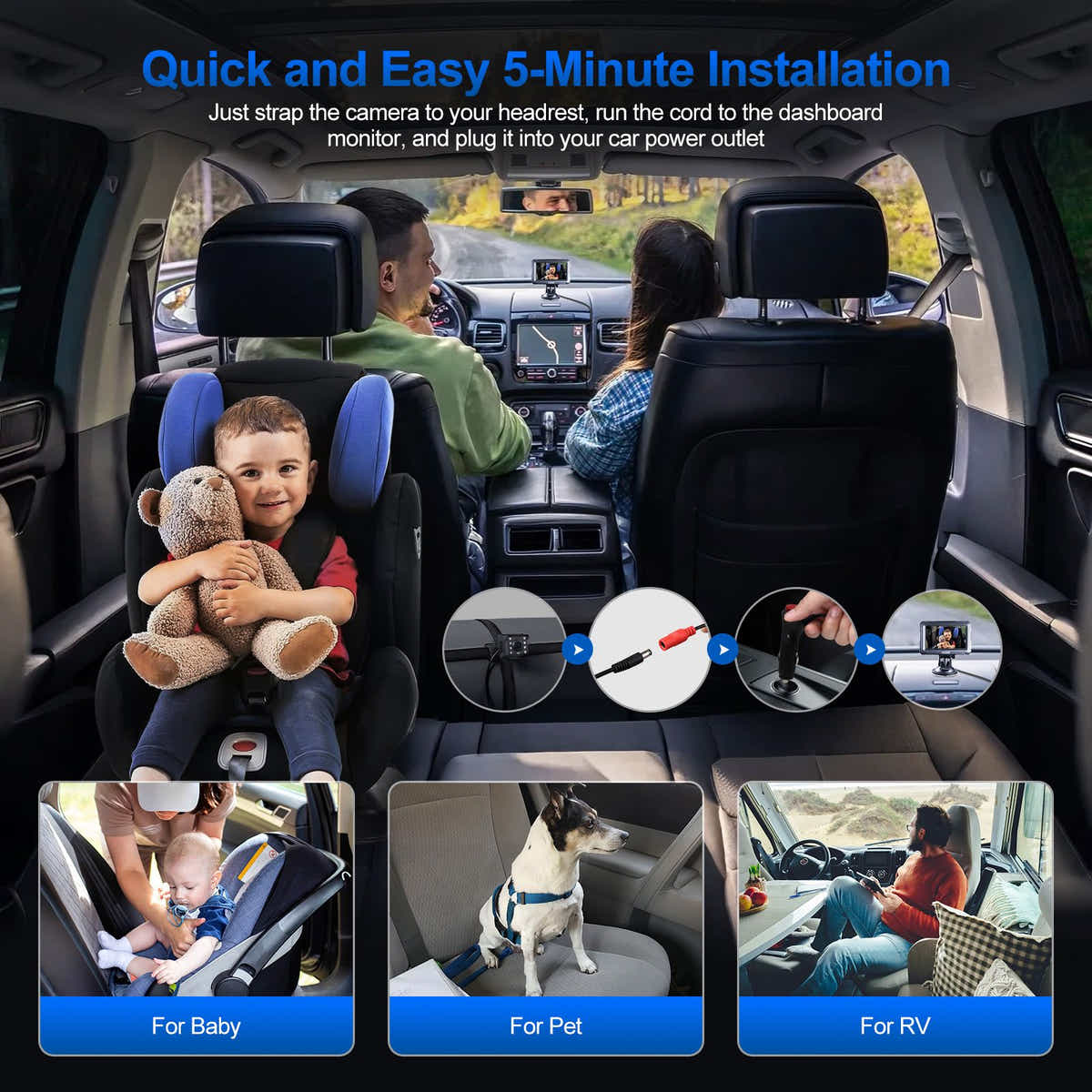 DS BD Baby Monitor Car Camera 1080P HD LED Night Vision Cam 4.3 Inch Display