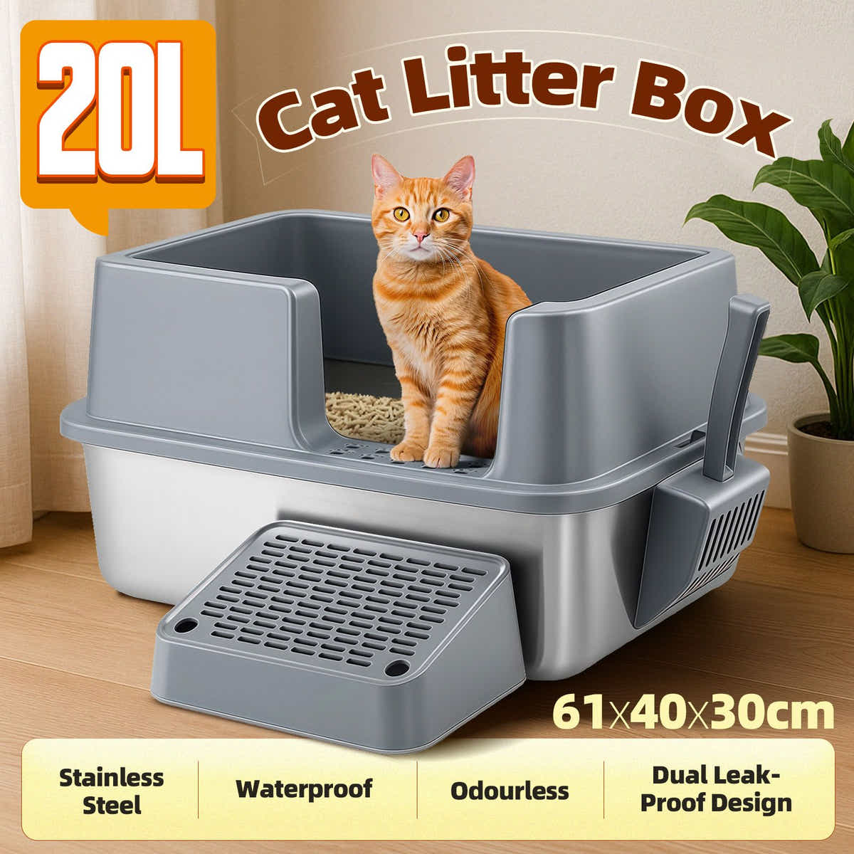 DS BD Cat Litter Box Stainless Steel Potty Pan Toilet Metal Tray High Sided Pet
