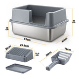 DS BD Cat Litter Box Stainless Steel Potty Pan Toilet Metal Tray High Sided Pet