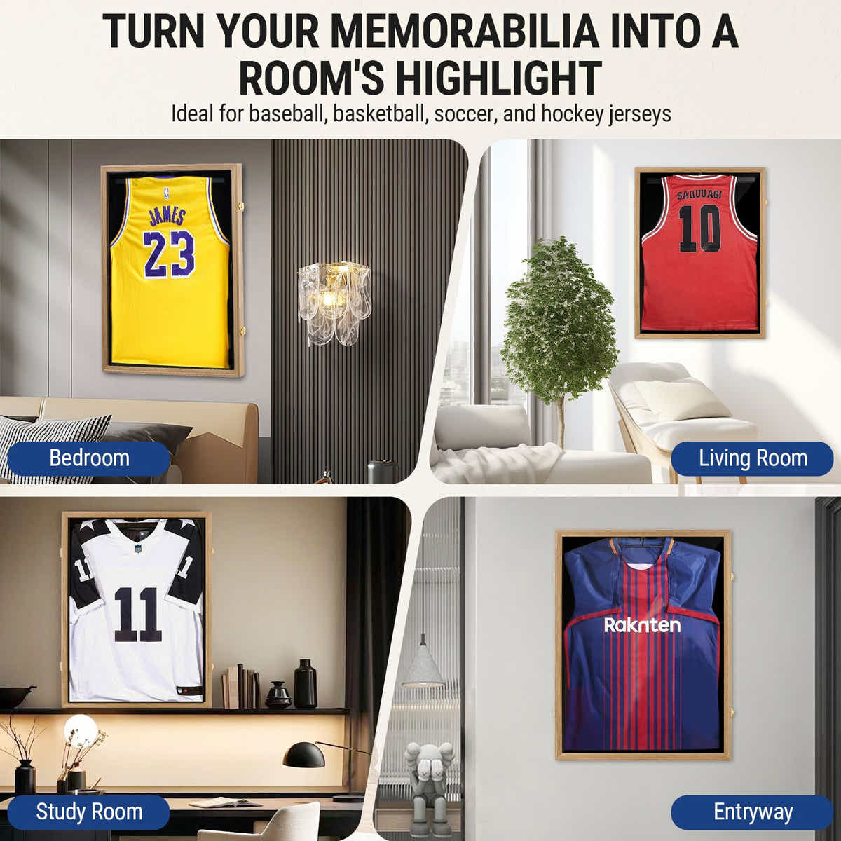 DS BD Jersey Shadow Box Frame Sports Case Wall Mounting Showcase Football