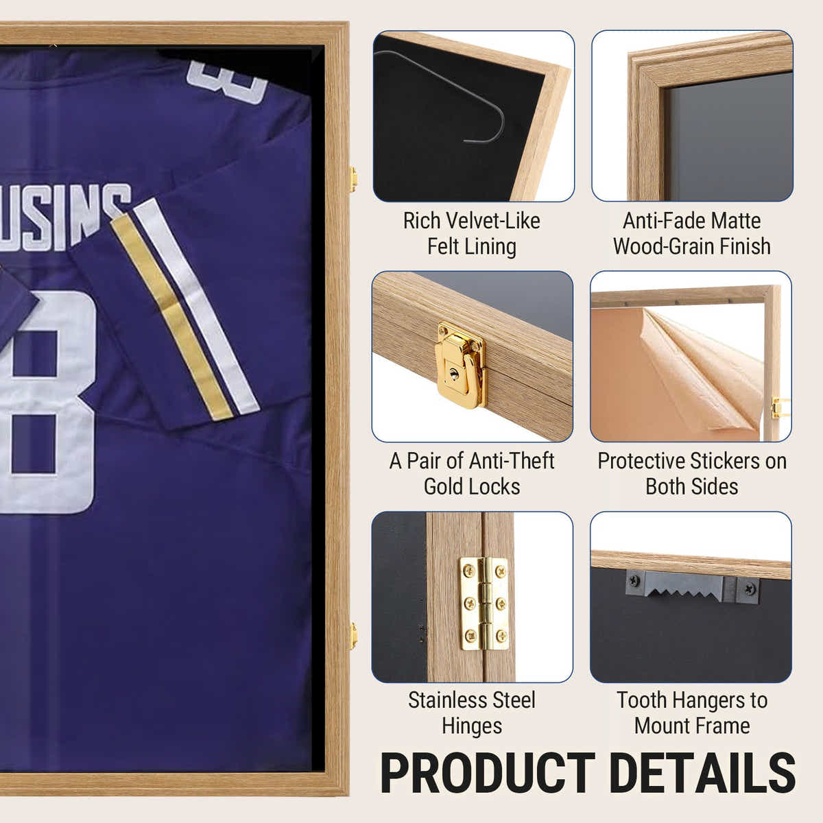 DS BD Jersey Shadow Box Frame Sports Case Wall Mounting Showcase Football