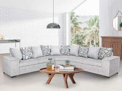 DS NZ Made Ella Corner Sofa with Pattern Cushion - Comfy Silver