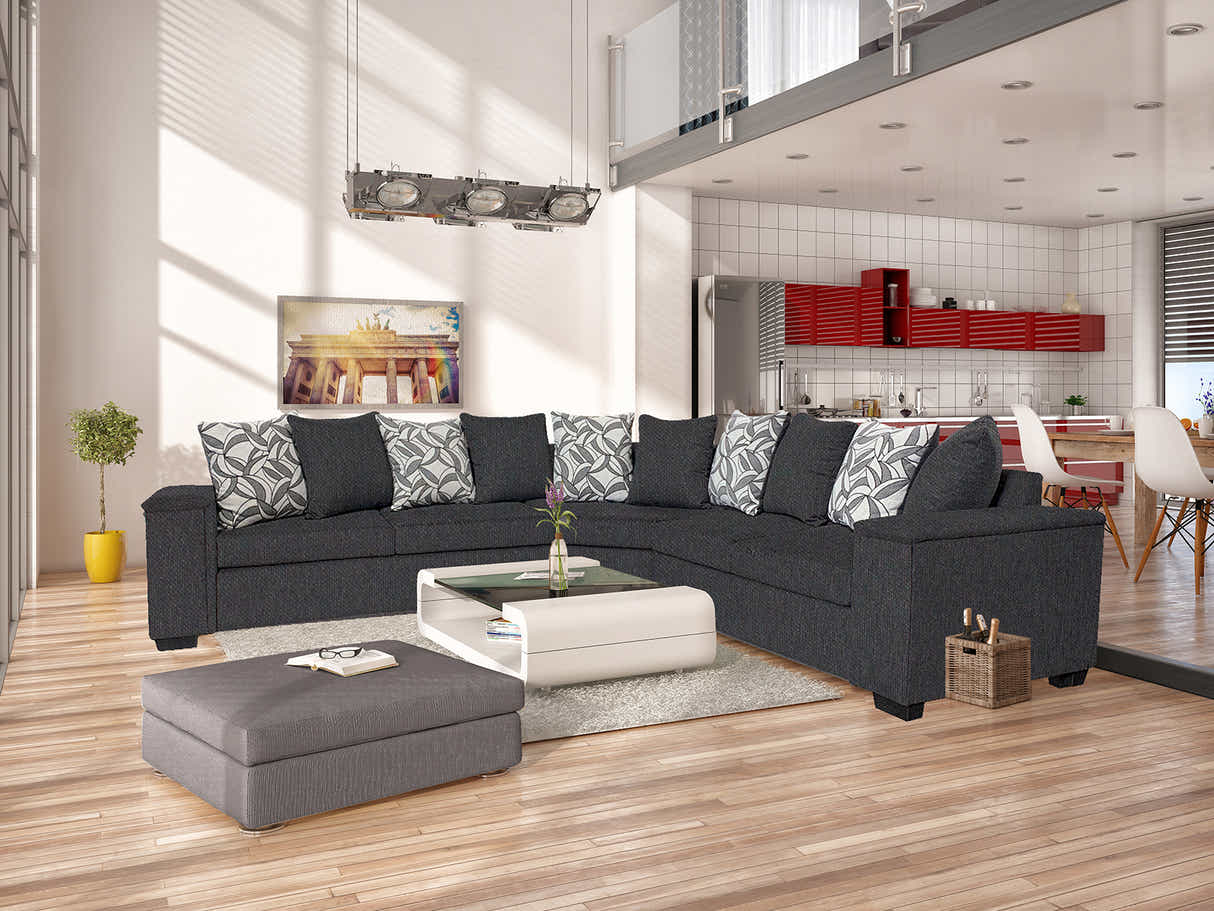 DS NZ Made Ella Corner Sofa with Pattern Cushion - Vish Black