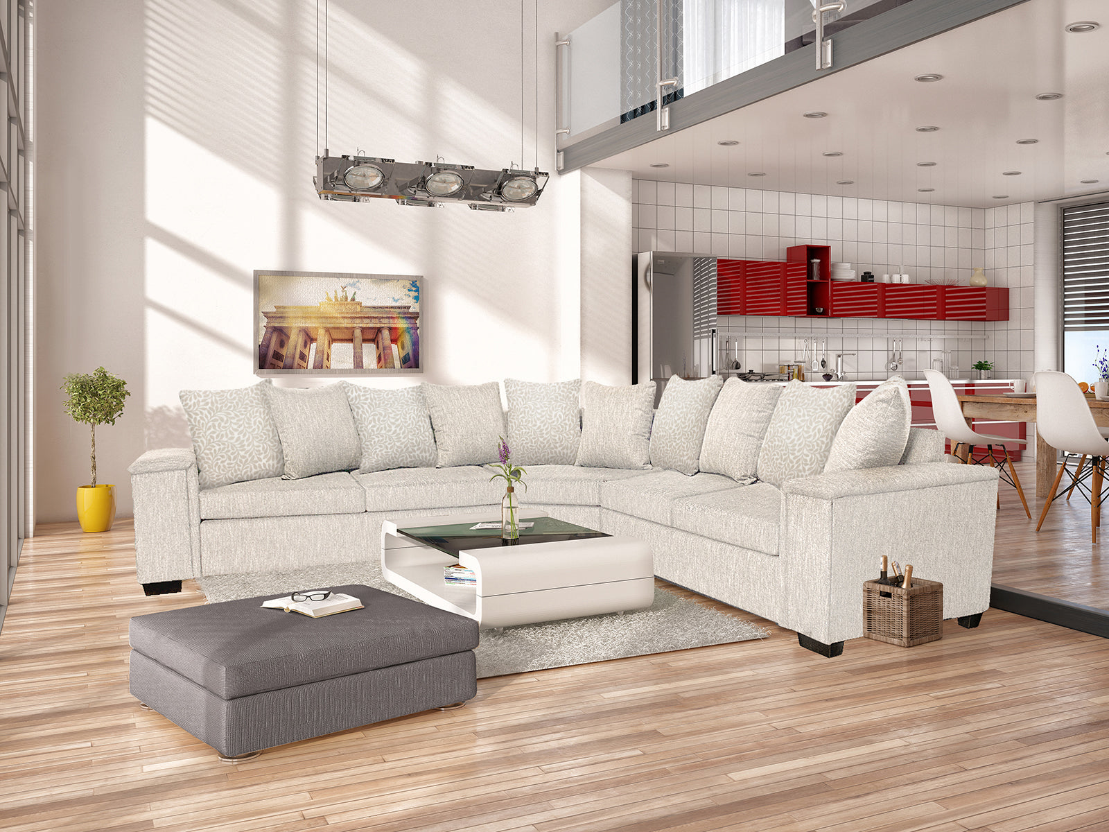 DS NZ Made Ella Corner Sofa with Pattern Cushion - Kido Marble