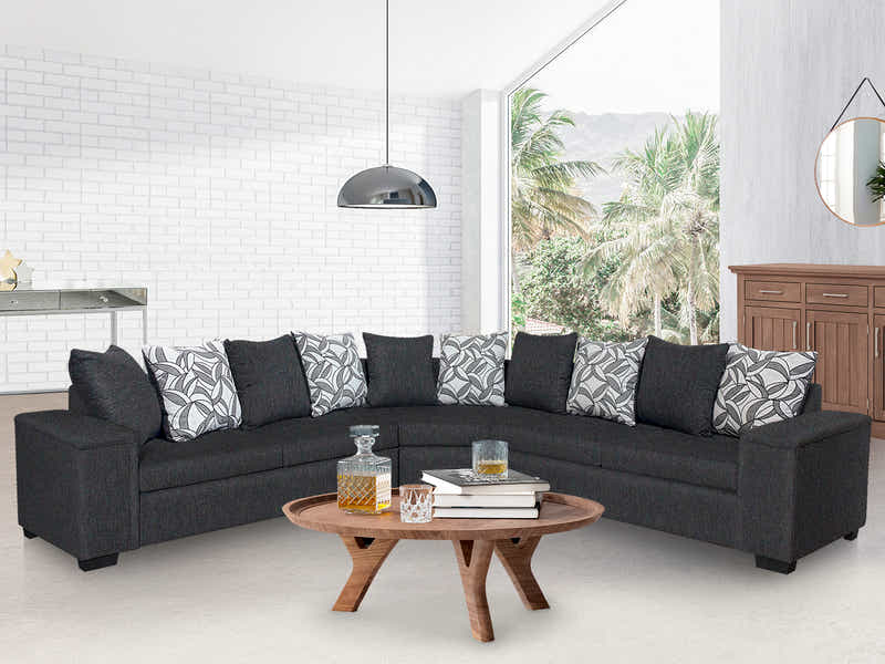 DS NZ Made Ella Corner Sofa with Pattern Cushion - Vish Black