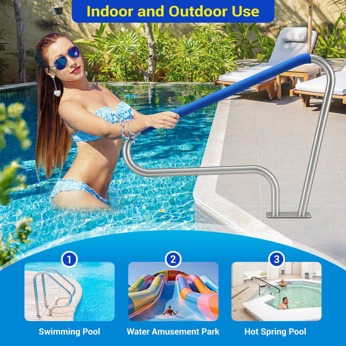 DS BD Swimming Pool Handrail Steps Handle 110cm Grip Cover Pools 122x91.5cm