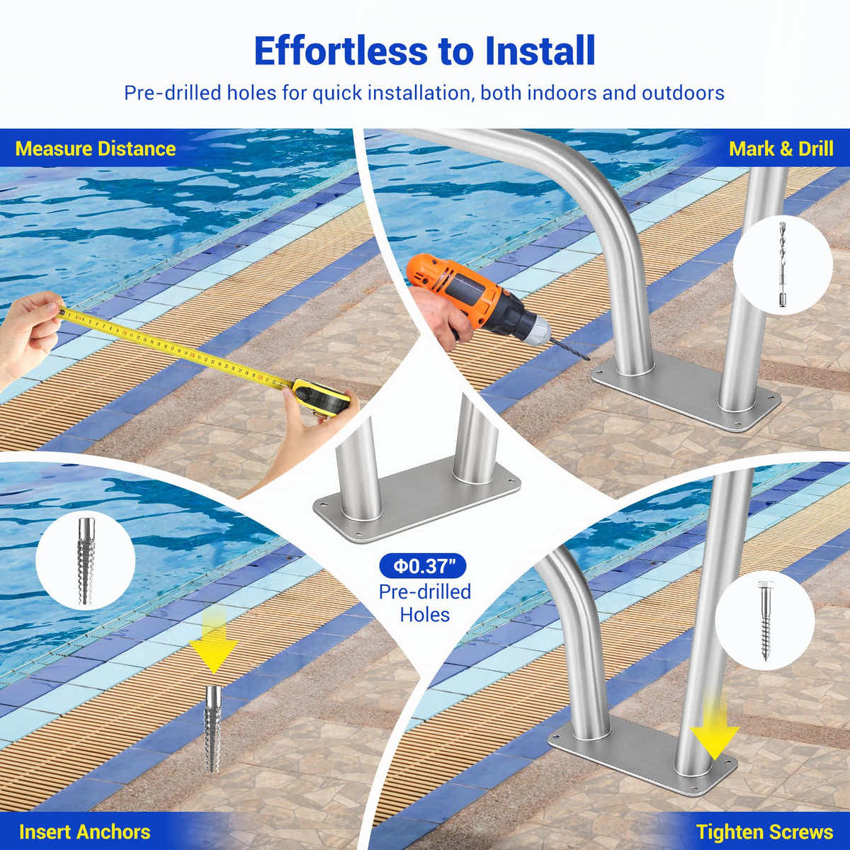 DS BD Swimming Pool Handrail Steps Handle 110cm Grip Cover Pools 122x91.5cm