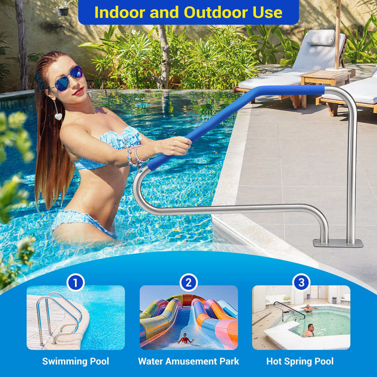 DS BD Swimming Pool Handrail Steps Handle 110cm Grip Cover Pools 125.2x86.4cm
