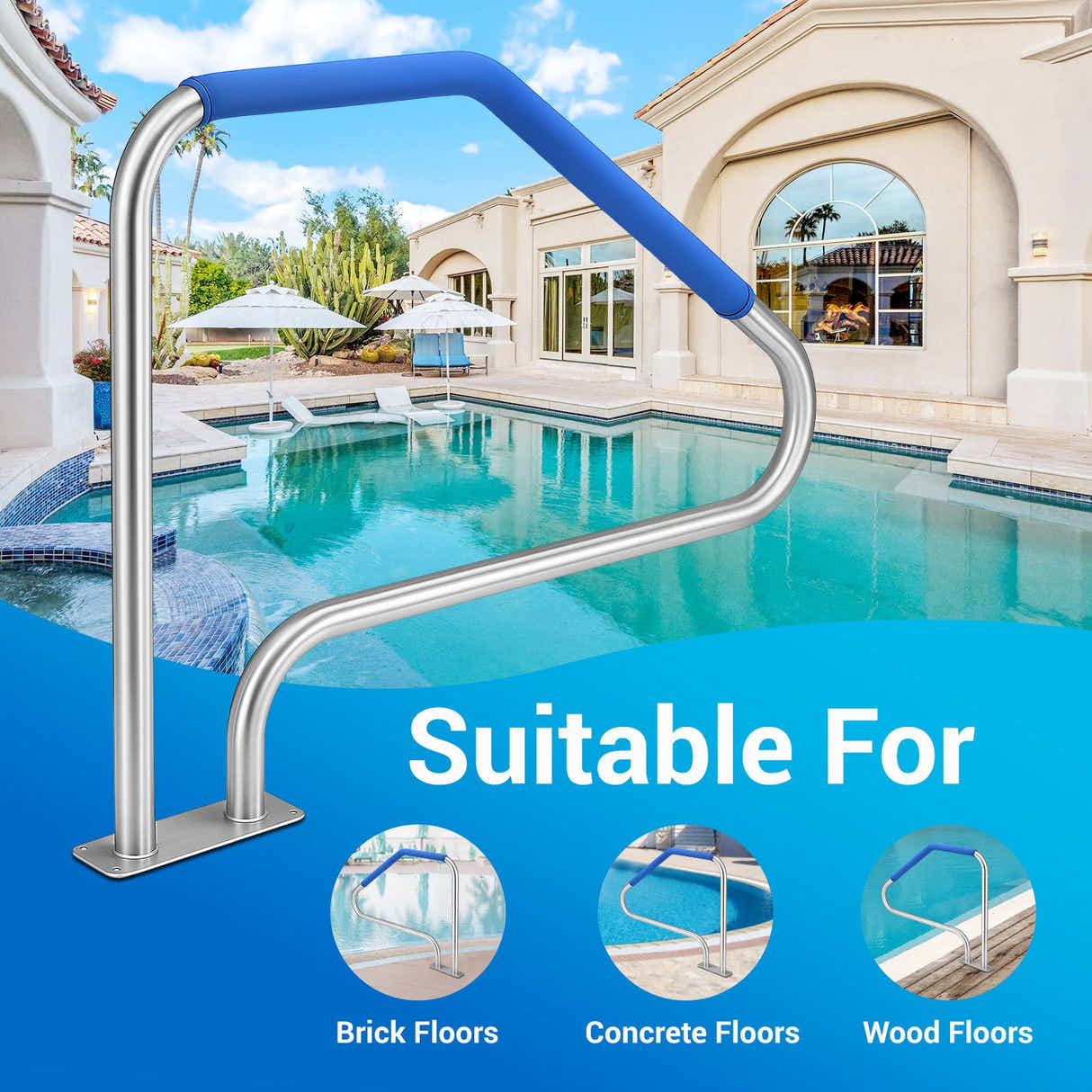 DS BD Swimming Pool Handrail Steps Handle 110cm Grip Cover Pools 125.2x86.4cm
