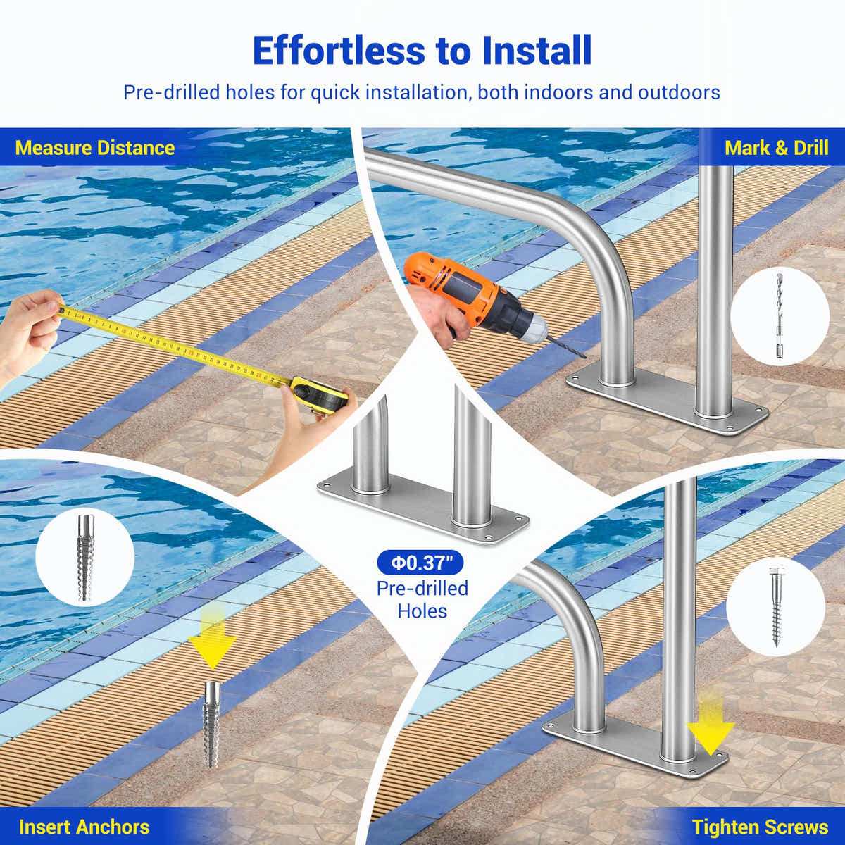 DS BD Swimming Pool Handrail Steps Handle 110cm Grip Cover Pools 125.2x86.4cm