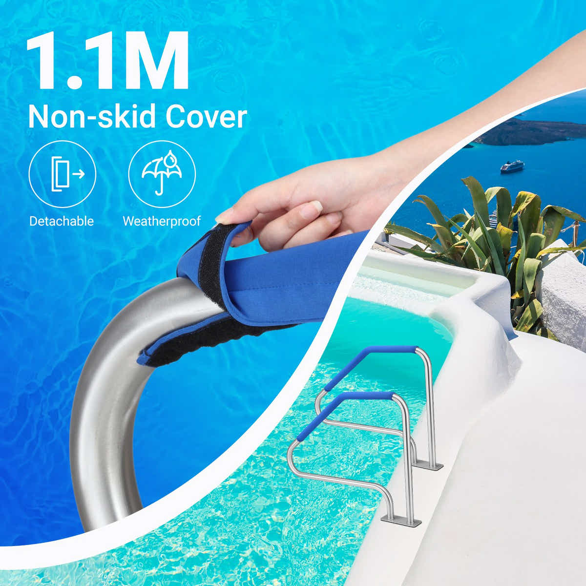 DS BD Swimming Pool Handrail Steps Handle 110cm Grip Cover Pools 125.2x86.4cm