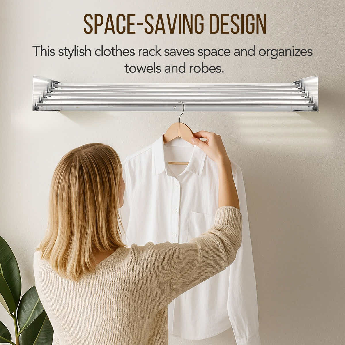 DS BD Clothes Drying Rack Wall Mounted Folding Indoor Aluminium 5 Hanging Rods