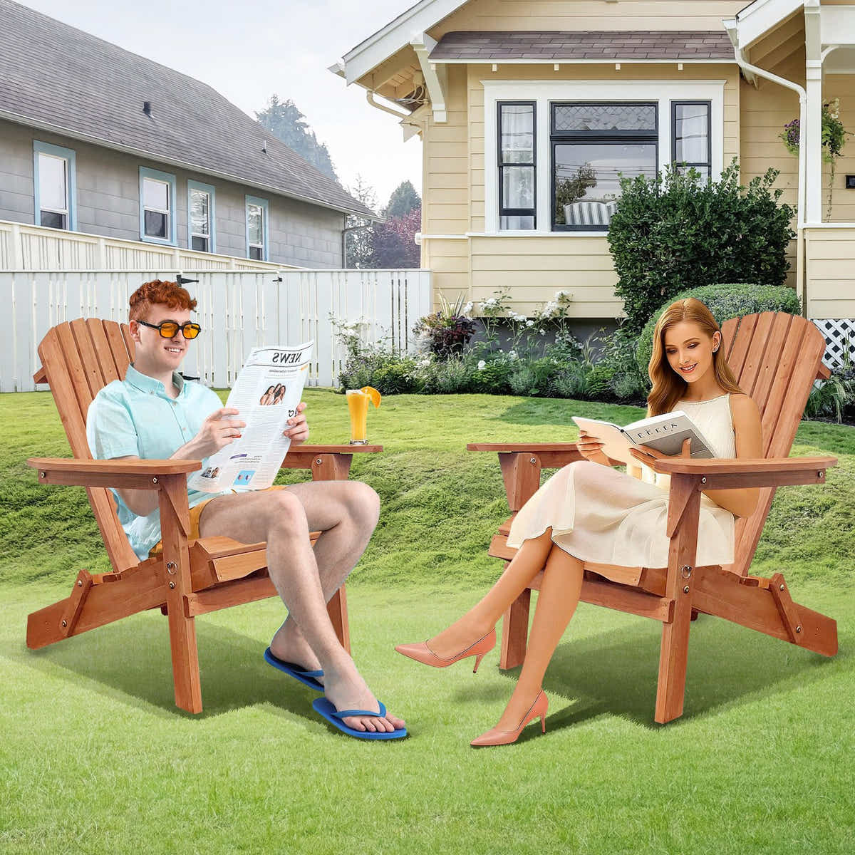 DS BD Folding Adirondack Chair Wood Patio Backyard Beach Lounge Garden Fire Pit