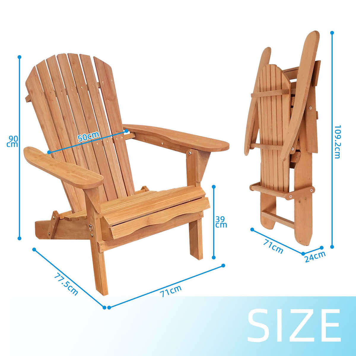 DS BD Folding Adirondack Chair Wood Patio Backyard Beach Lounge Garden Fire Pit