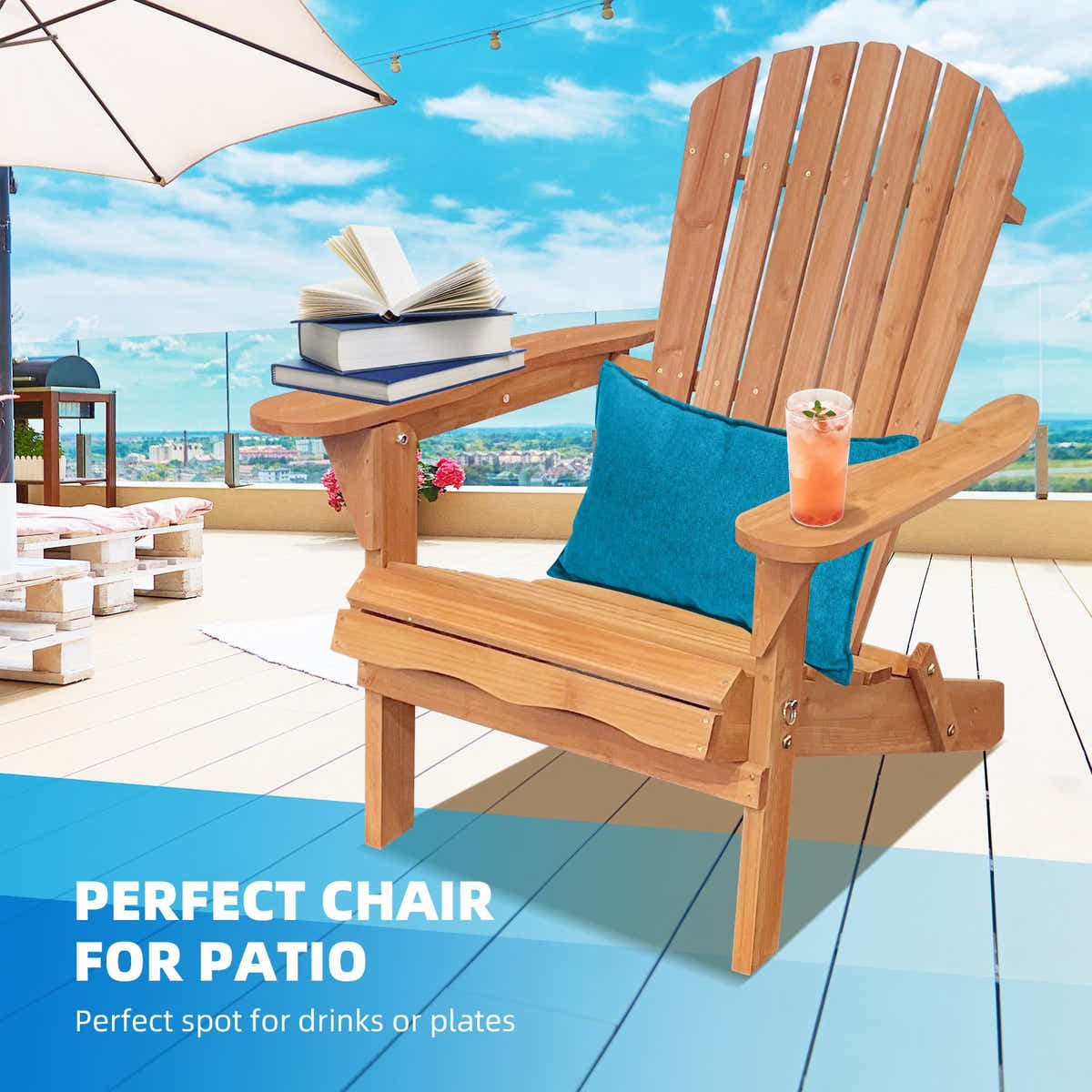 DS BD Folding Adirondack Chair Wood Patio Backyard Beach Lounge Garden Fire Pit