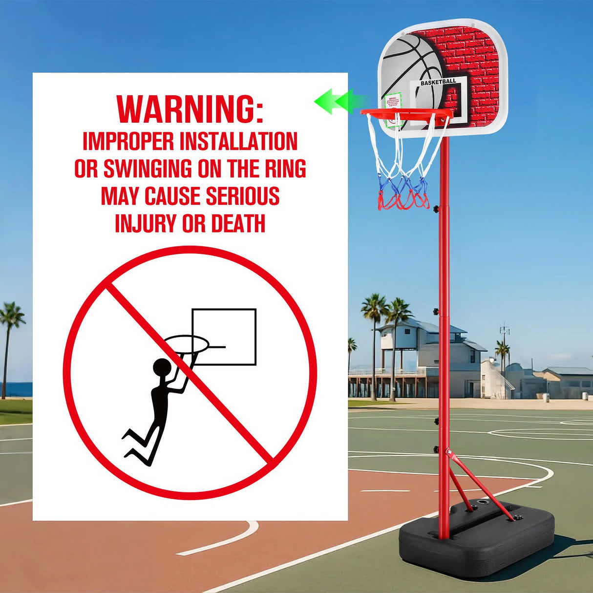 DS BD Basketball Hoop Stand System 1.15-1.6m Backboard Net Ring Rim Pro Goal