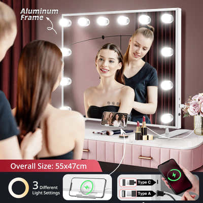 DS BD Hollywood Vanity Mirror 12 Lights Dimmable LED Bulbs Tabletop Lighted