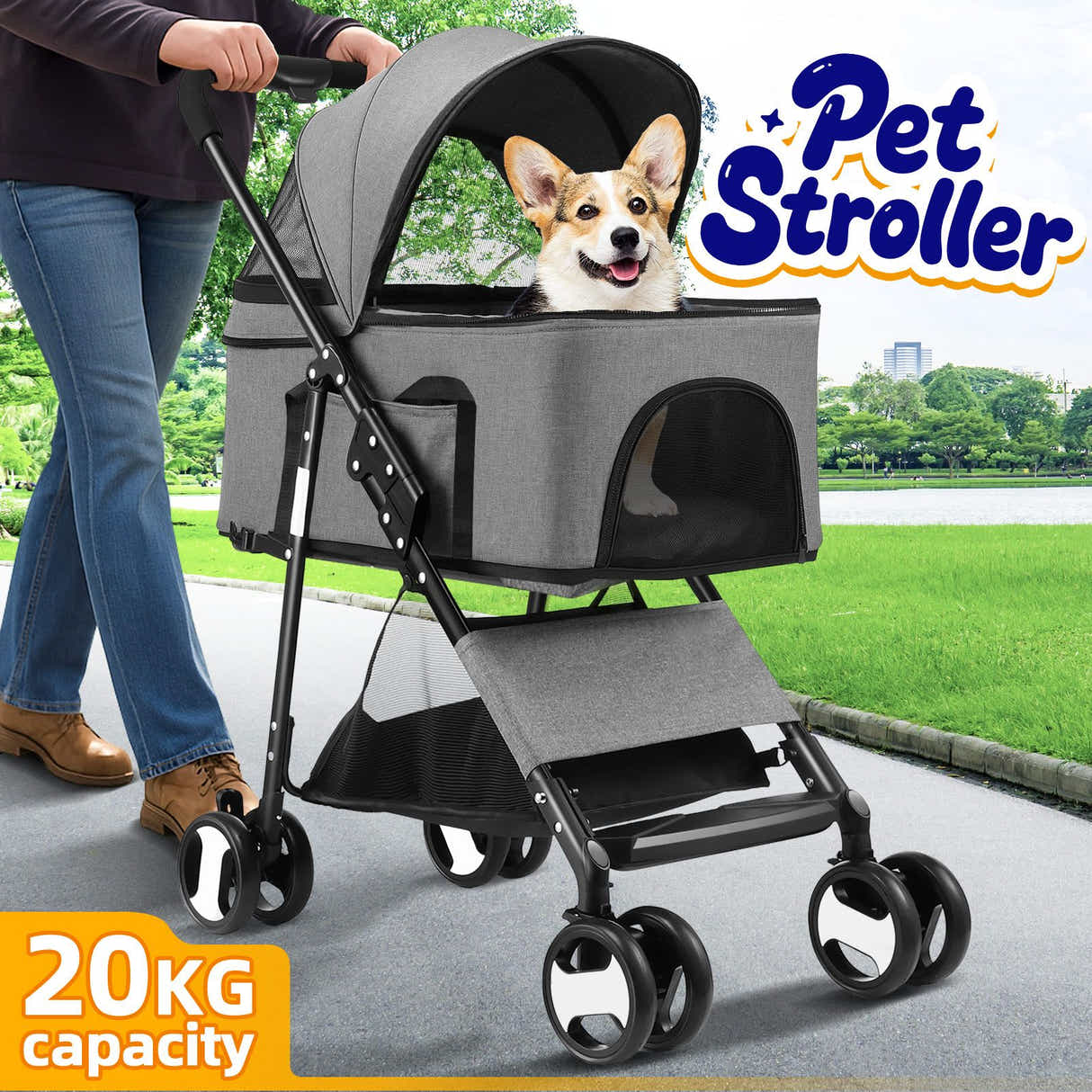 DS BD Pet Dog Stroller Pram Cat Carrier Cage Travel Gear Pushchair Foldable