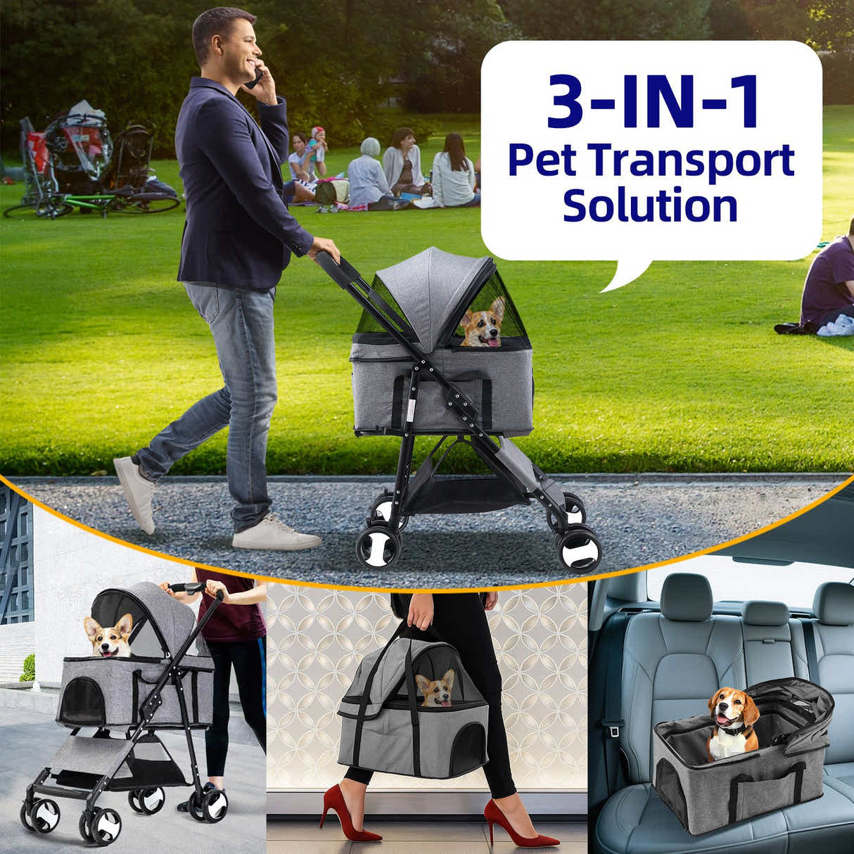 DS BD Pet Dog Stroller Pram Cat Carrier Cage Travel Gear Pushchair Foldable