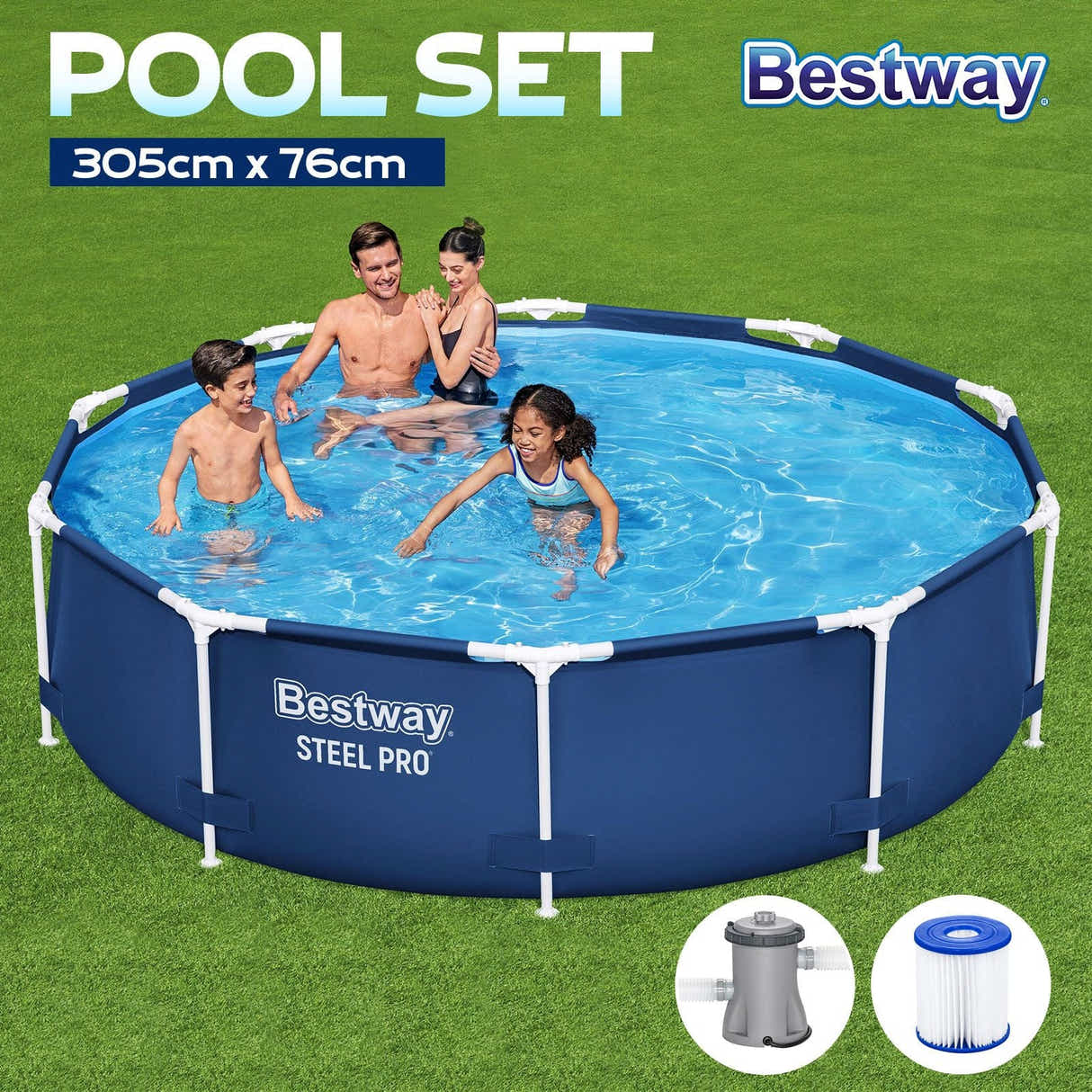 DS BD Bestway Round Pool Set Above Ground Swimming Pools Steel Pro Summer
