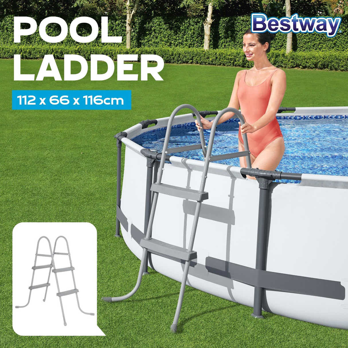 DS BD Bestway Above Ground Pool Ladder 2 Step Steel Frame Removable Stairs 84cm