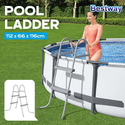 DS BD Bestway Above Ground Pool Ladder 2 Step Steel Frame Removable Stairs 84cm