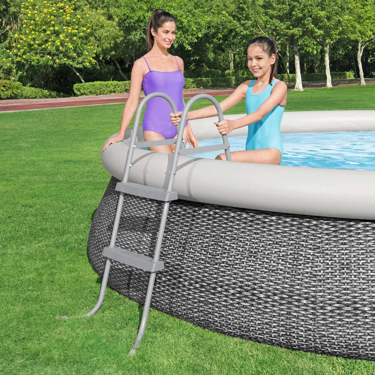 DS BD Bestway Above Ground Pool Ladder 2 Step Steel Frame Removable Stairs 84cm