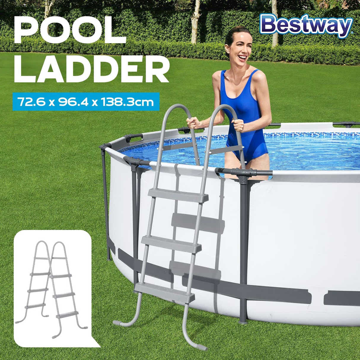 DS BD Bestway Pool Ladder Above Ground Swimming Steps Stairs Steel Frame Deluxe