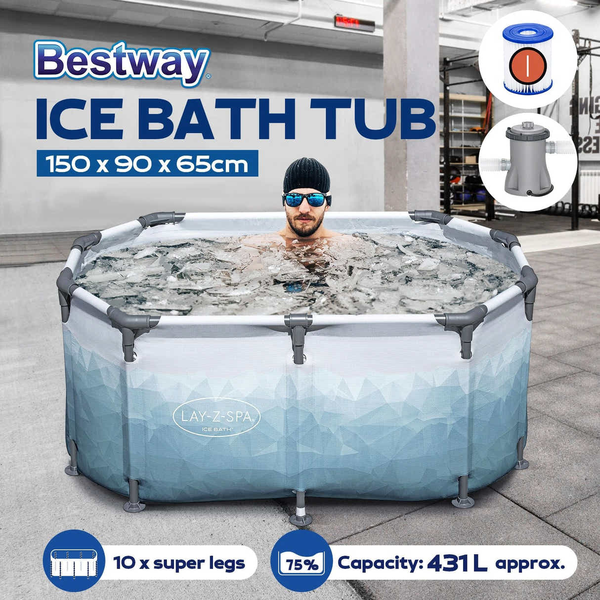 DS BD Bestway Bathtub Freestanding Recovery Spa Ice Bath Tub Massage Athletes