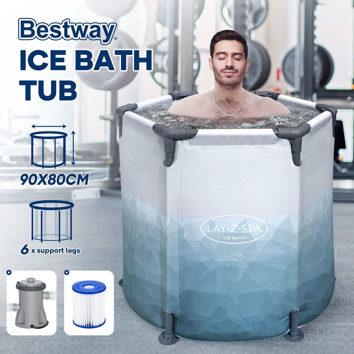 DS BD Bestway Ice Bath Tub 253L Freestanding Recovery Spa Bathtub Massage